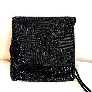 Vintage Black Beaded Purse Crossbody Bag